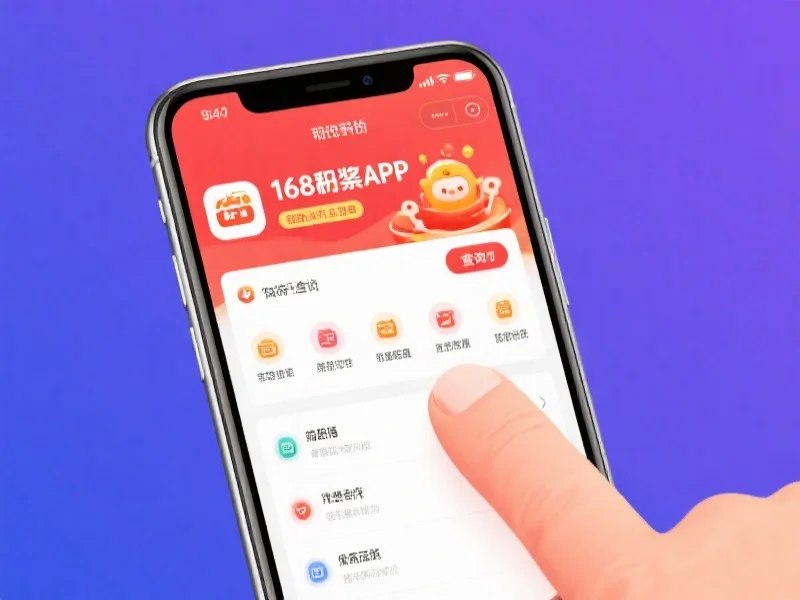 现代手机屏幕上显示168开奖APP的主要功能界面，用户手指正在点击查询按钮